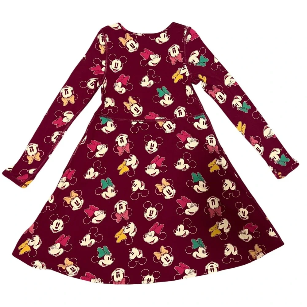 Disney Jumping Beans Girls 12 Adaptive Mickey Minnie Mouse Burgundy Dress Long S